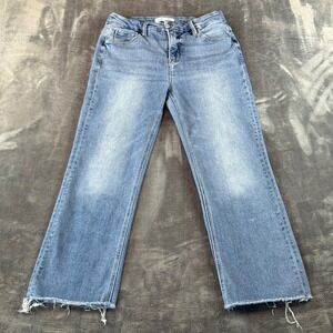 Risen Jeans Womens High Rise Raw Hem Straight Leg Jeans Medium Wash Size 7/28